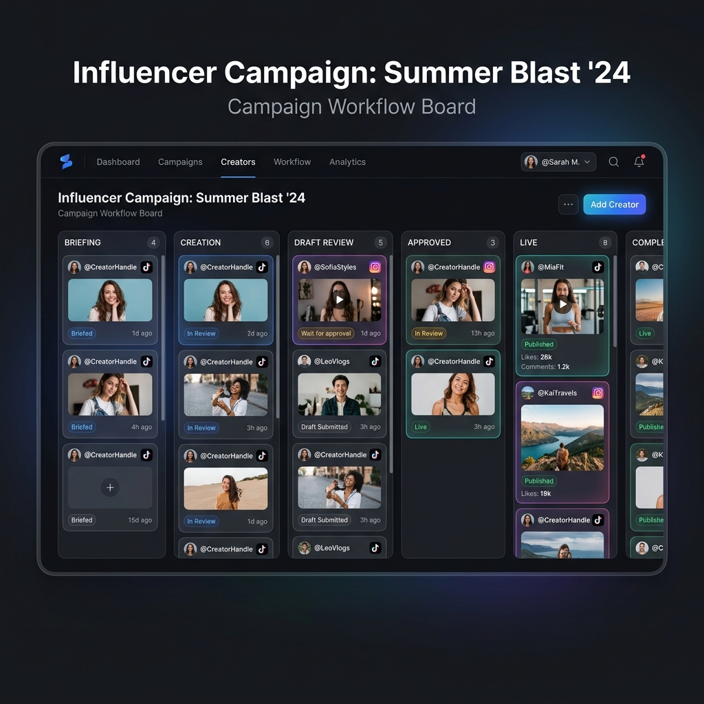 Influencer Campaign Board Interface Mockup