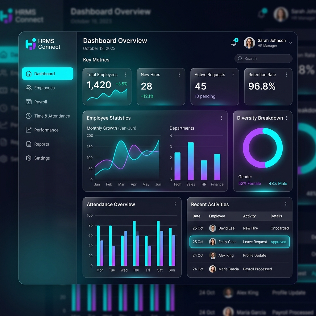 TechnisoftHRMS Dashboard Interface Mockup
